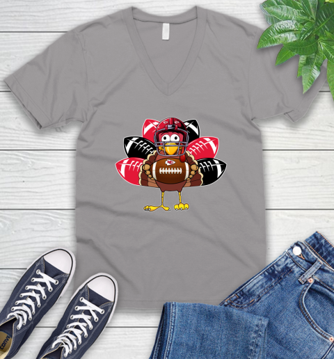 Kansas City Chiefs Turkey Thanksgiving Day V-Neck T-Shirt 4