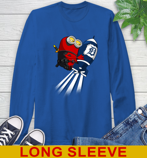 MLB Baseball Detroit Tigers Deadpool Minion Marvel Shirt Long Sleeve T-Shirt 11