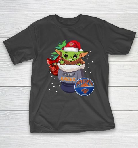 New York Knicks Christmas Baby Yoda Star Wars Funny Happy NBA T-Shirt 2