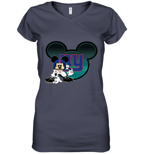 NFL New York Giants Mickey Mouse Disney Football T Shirt rrY8GZoJq7Q women v neck t shirt 39 95 151514 front heather navy