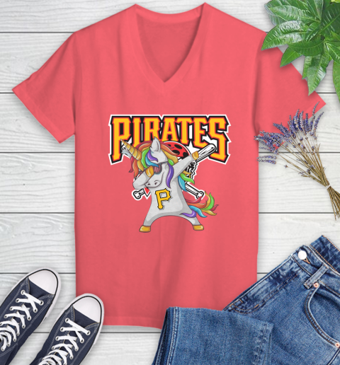 Pittsburgh Pirates MLB Baseball Funny Unicorn Dabbing Sports Women's V-Neck T-Shirt 6