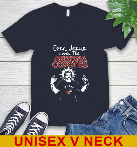 Arizona Coyotes NHL Hockey Even Jesus Loves The Coyotes Shirt V-Neck T-Shirt 2
