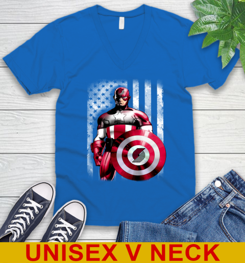 Portland Trail Blazers NBA Basketball Captain America Marvel Avengers American Flag Shirt V-Neck T-Shirt 5