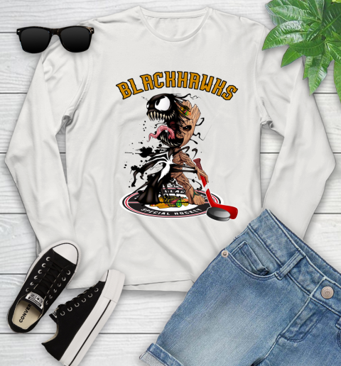 NHL Chicago Blackhawks Hockey Venom Groot Guardians Of The Galaxy Youth Long Sleeve 12