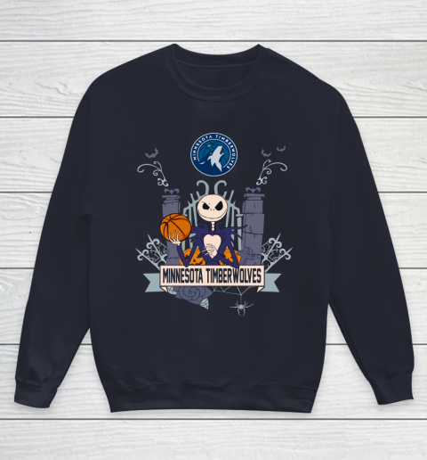 NBA Minnesota Timberwolves Basketball Jack Skellington Halloween Youth Sweatshirt 2