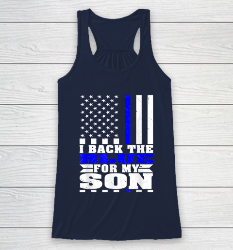 I Back The Blue For My Son Proud Police Mom Dad Cops Parent Thin Blue Line Racerback Tank 8