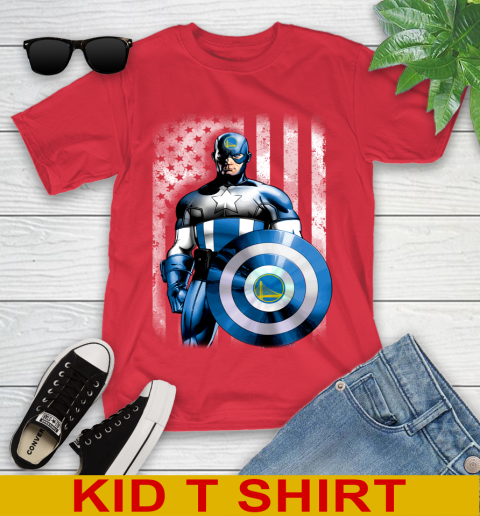 Golden State Warriors NBA Basketball Captain America Marvel Avengers American Flag Shirt Youth T-Shirt 11