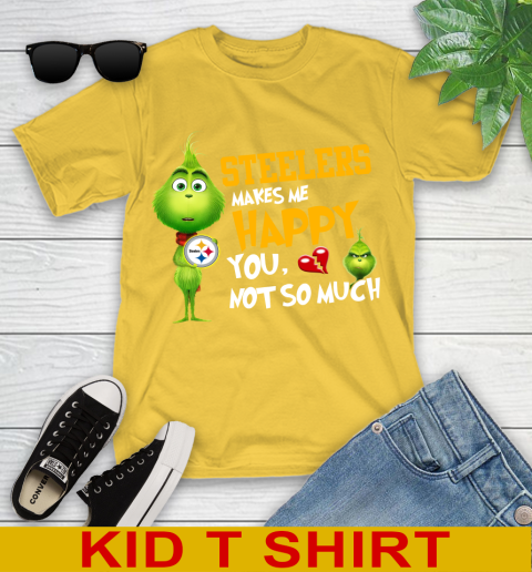 NFL Pittsburgh Steelers Makes Me Happy You Not So Much Grinch Football Sports Youth T-Shirt 9