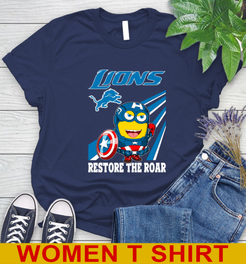 NFL Football Detroit Lions Captain America Marvel Avengers Minion Shirt Women's T-Shirt 12