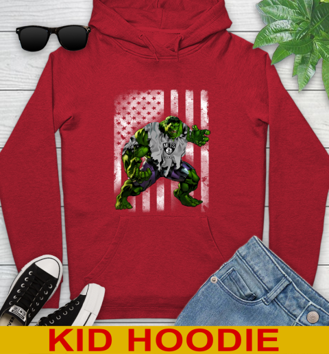 Brooklyn Nets Hulk Marvel Avengers NBA Basketball American Flag Youth Hoodie 11