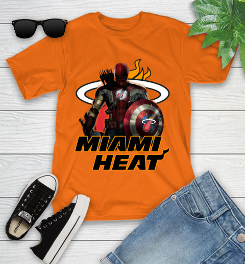 Miami Heat NBA Basketball Captain America Thor Spider Man Hawkeye Avengers Youth T-Shirt 7