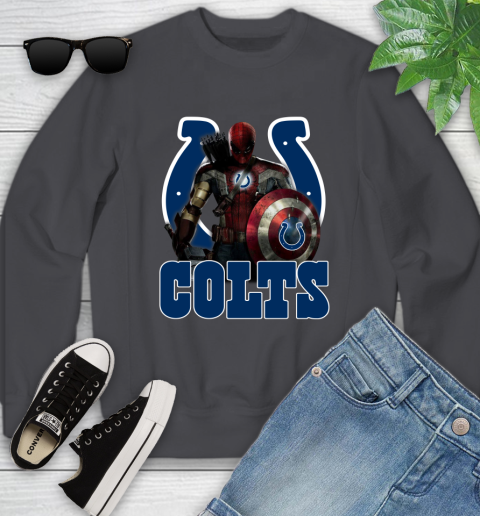 NFL Captain America Thor Spider Man Hawkeye Avengers Endgame Football Indianapolis Colts Youth Sweatshirt 6