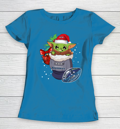 Seattle Seahawks Christmas Baby Yoda Star Wars Funny Happy NFL Women's T-Shirt 7