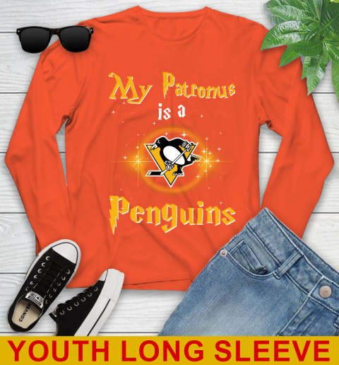 NHL Hockey Harry Potter My Patronus Is A Pittsburgh Penguins Youth Long Sleeve 3