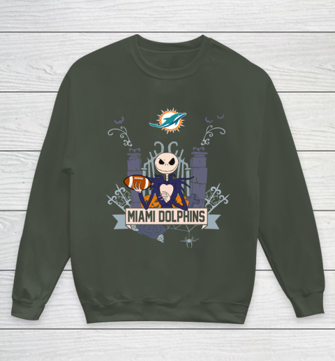 NFL Miami Dolphins Football Jack Skellington Halloween Youth Sweatshirt 8