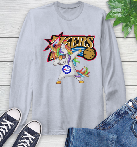 Philadelphia 76ers NBA Basketball Funny Unicorn Dabbing Sports Long Sleeve T-Shirt 6