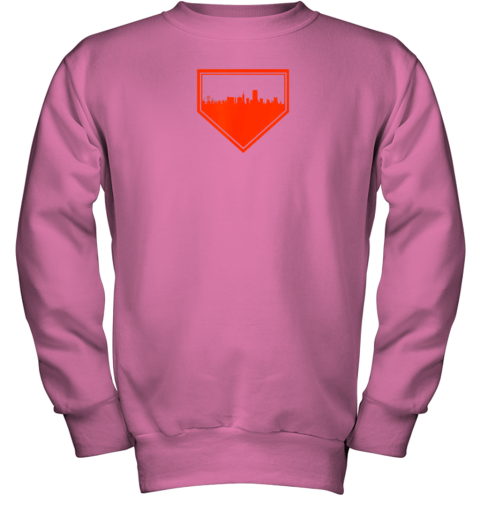 ljzk san francisco baseball home plate vintage sf skyline youth sweatshirt 47 front safety pink