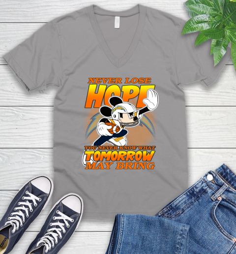 Los Angeles Chargers NFL Football Mickey Disney Never Lose Hope V-Neck T-Shirt 3