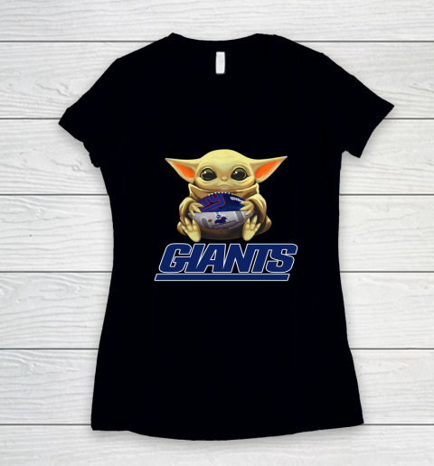 NFL Football New York Giants Baby Yoda Star Wars Women's V-Neck T-Shirt