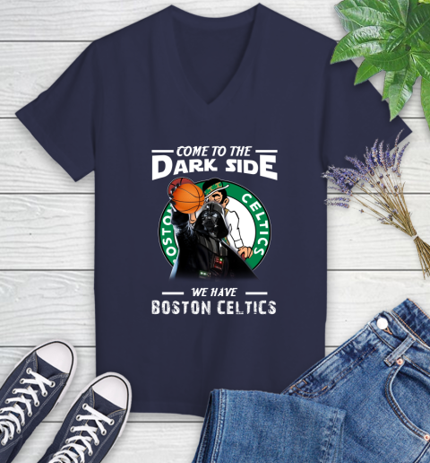 NBA Come To The Dark Side We Have Boston Celtics Star Wars Darth Vader Basketball Women's V-Neck T-Shirt 12