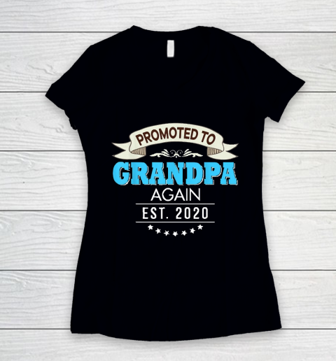 Grandpa Funny Gift Apparel  Promoted To Grandpa Again Est 2020 New Dad Father Women's V-Neck T-Shirt