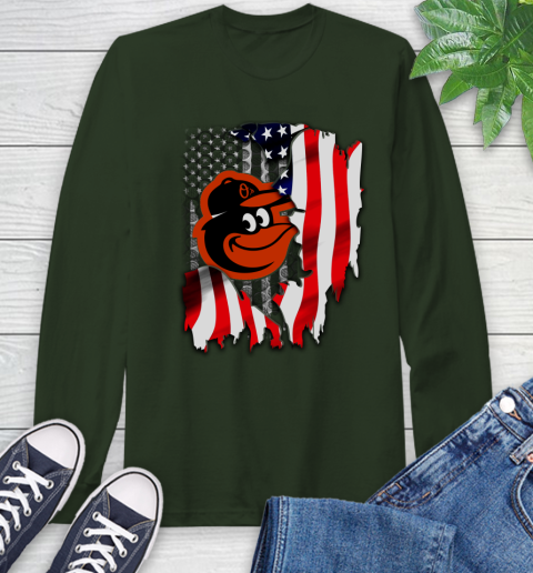Baltimore Orioles MLB Baseball American Flag Long Sleeve T-Shirt 7