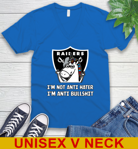 Oakland Raiders NFL Football Unicorn I'm Not Anti Hater I'm Anti Bullshit V-Neck T-Shirt 7 Oakland Raiders NFL Football Unicorn I'm Not Anti Hater I'm Anti Bullshit V-Neck T-Shirt - Image 7