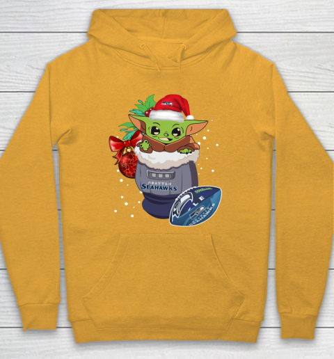 Seattle Seahawks Christmas Baby Yoda Star Wars Funny Happy NFL Hoodie 3