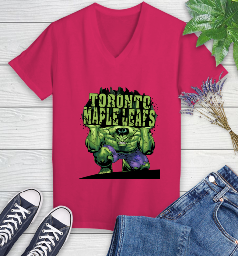Toronto Maple Leafs NHL Hockey Incredible Hulk Marvel Avengers Sports Women's V-Neck T-Shirt 9