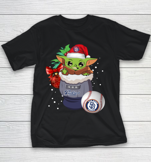 San Diego Padres Christmas Baby Yoda Star Wars Funny Happy MLB Youth T-Shirt 2