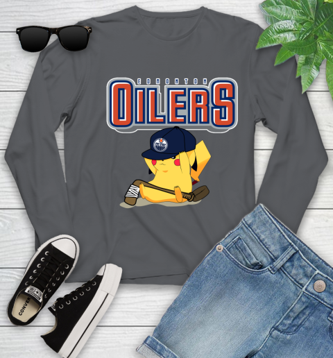 NHL Pikachu Hockey Sports Edmonton Oilers Youth Long Sleeve 8