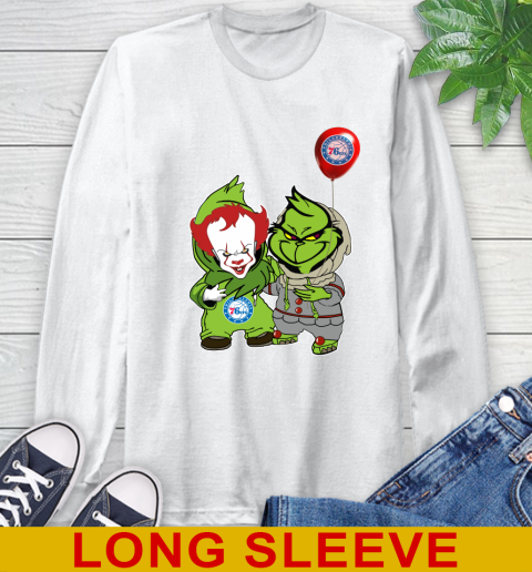 Philadelphia 76ers Baby Pennywise Grinch Christmas NBA Basketball Long Sleeve T-Shirt