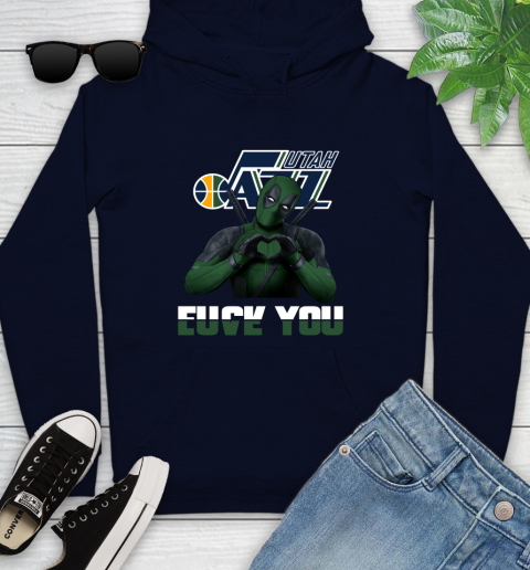 NBA Utah Jazz Deadpool Love You Fuck You Basketball Sports Youth Hoodie 3