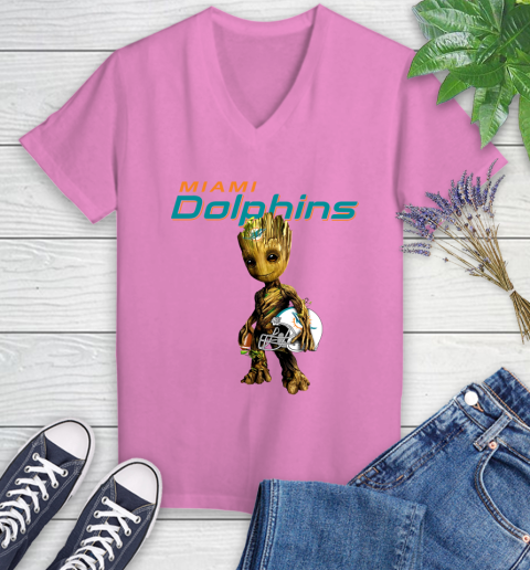 Miami Dolphins NFL Football Groot Marvel Guardians Of The Galaxy Women's V-Neck T-Shirt 14