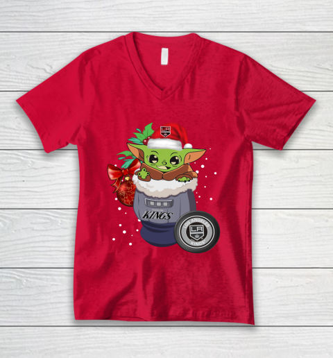 Los Angeles Kings Christmas Baby Yoda Star Wars Funny Happy NHL V-Neck T-Shirt 7