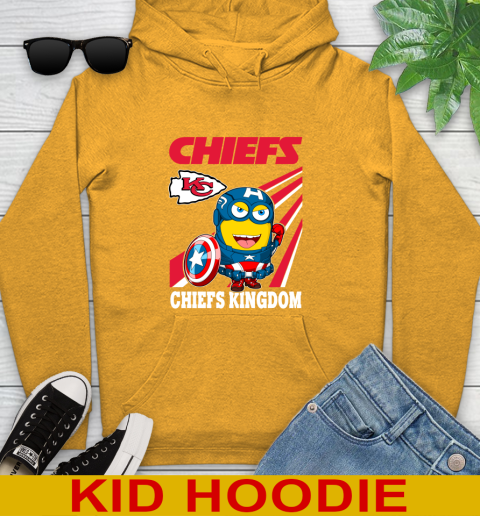 NFL Football Kansas City Chiefs Captain America Marvel Avengers Minion Shirt Youth Hoodie - Image 3