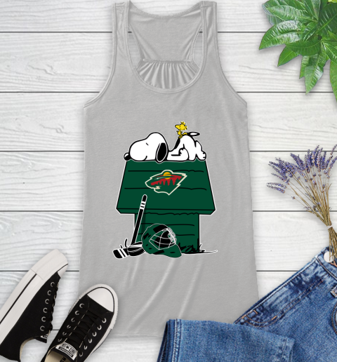 Minnesota Wild NHL Hockey Snoopy Woodstock The Peanuts Movie Racerback Tank