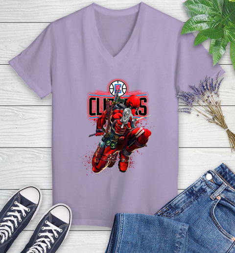 NBA Deadpool Marvel Comics Sports Basketball LA Clippers Women's V-Neck T-Shirt 14