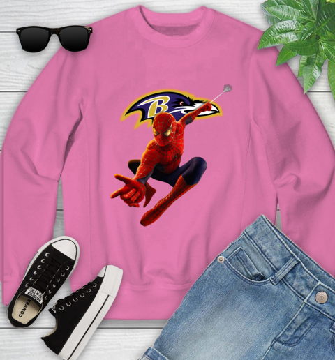 NFL Spider Man Avengers Endgame Football Baltimore Ravens Youth Sweatshirt 7