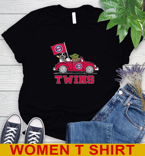 MLB Baseball Minnesota Twins Darth Vader Baby Yoda Driving Star Wars Shirt Women's T-Shirt 2