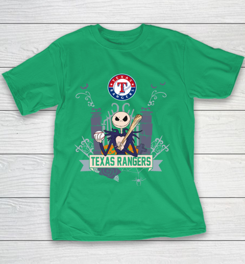 MLB Texas Rangers Baseball Jack Skellington Halloween Youth T-Shirt 3
