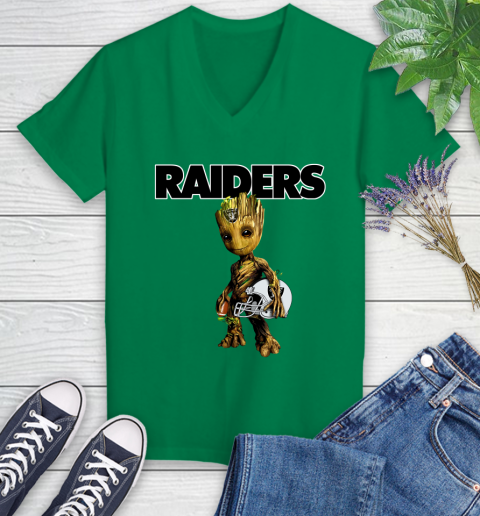 Oakland Raiders NFL Football Groot Marvel Guardians Of The Galaxy Women's V-Neck T-Shirt 5