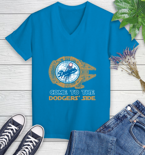 MLB Come To The Los Angeles Dodgers Side Star Wars Baseball Sports Women's V-Neck T-Shirt 7