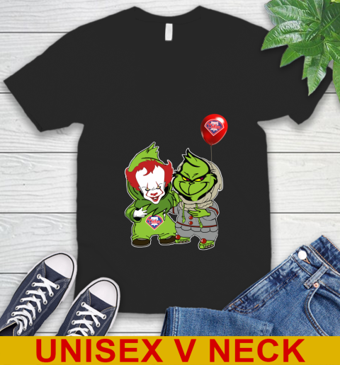Baby Pennywise Grinch Christmas MLB Baseball Philadelphia Phillies V-Neck T-Shirt 2