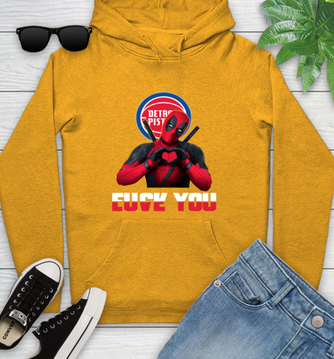 NBA Detroit Pistons Deadpool Love You Fuck You Basketball Sports Youth Hoodie 2