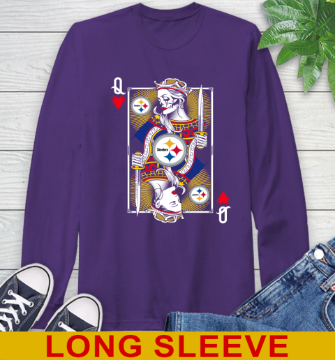 NFL Football Pittsburgh Steelers The Queen Of Hearts Card Shirt Long Sleeve T-Shirt 5