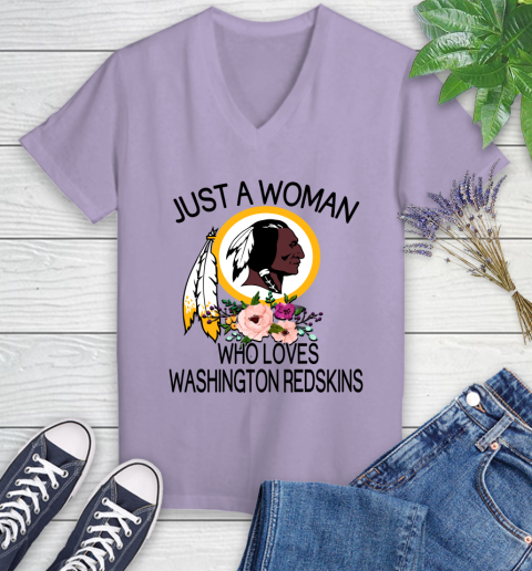 NFL Just A Woman Who Loves Washington Redskins Football Sports Women's V-Neck T-Shirt 9