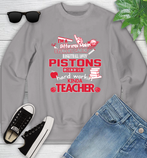 Detroit Pistons NBA I'm A Difference Making Student Caring Basketball Loving Kinda Teacher Youth Sweatshirt 3