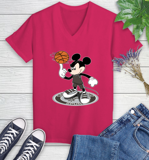 NBA Basketball San Antonio Spurs Cheerful Mickey Disney Shirt Women's V-Neck T-Shirt 8