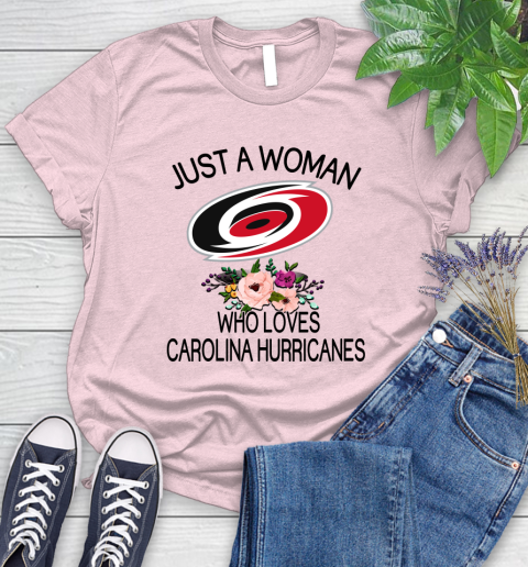 NHL Just A Woman Who Loves Carolina Hurricanes Hockey Sports Women's T-Shirt 8